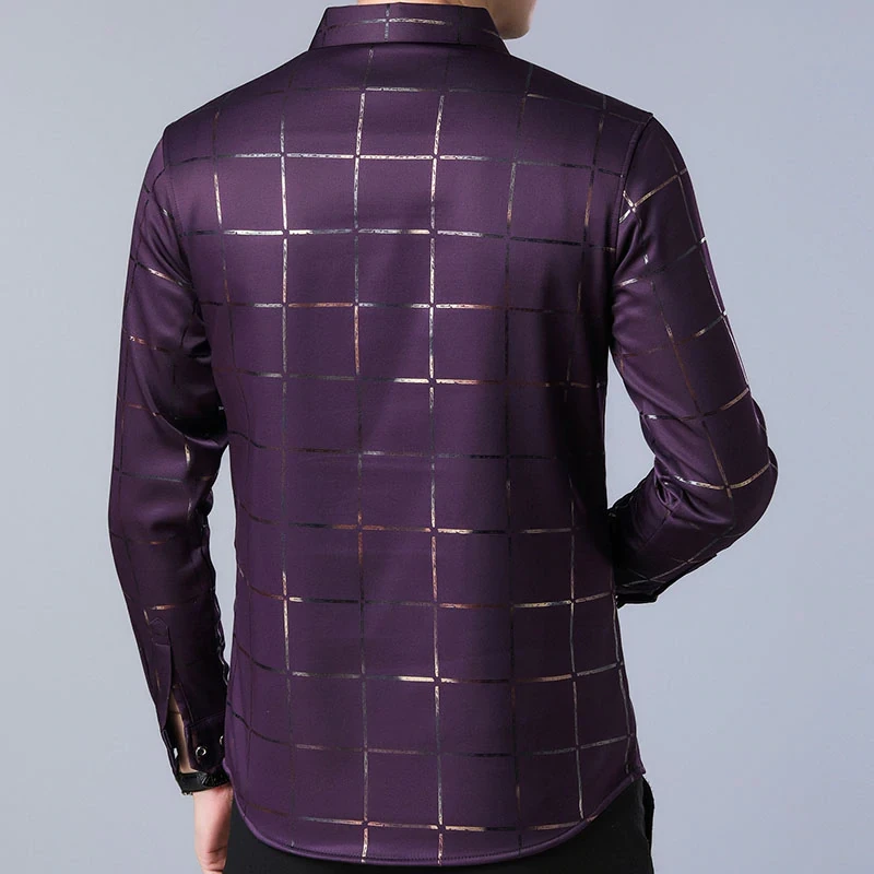 2019 brand casual spring luxury plaid long sleeve slim fit men shirt